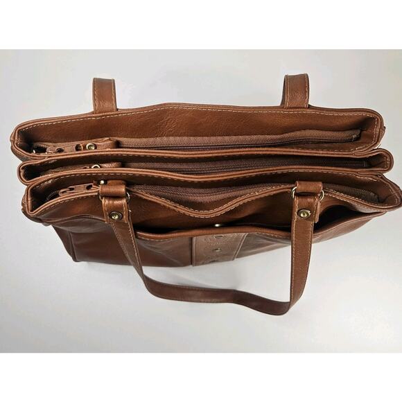 Vintage Shoulder Tote Purse Bag Montella Western Classic Brown Leather - Picture 13 of 16